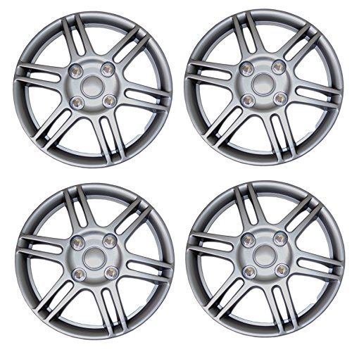 Tuningpros WC3-14-1004-S - Pack of 4 Hubcaps - 14-Inches Style Snap-On (Pop-On) Type Metallic Silver Wheel Covers Hub-caps