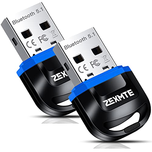 ZEXMTE Bluetooth Adapter for PC 5.1 USB Bluetooth Dongle 5.1 EDR, Bluetooth Adapter for PC Windows 11/10/8/7-Bluetooth USB Adapter for Computer/Laptop-2 Pack