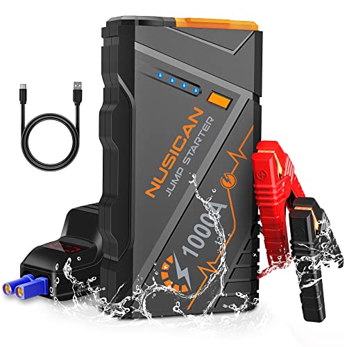 NUSICAN Car Jump Starter Portable, 1000A Peak 12800mAh 12V Auto Lithium Battery Booster for Up to 7L Gas or 5.5L Diesel Engine, Jump Box Power Pack with LED Light for Various Vehicles