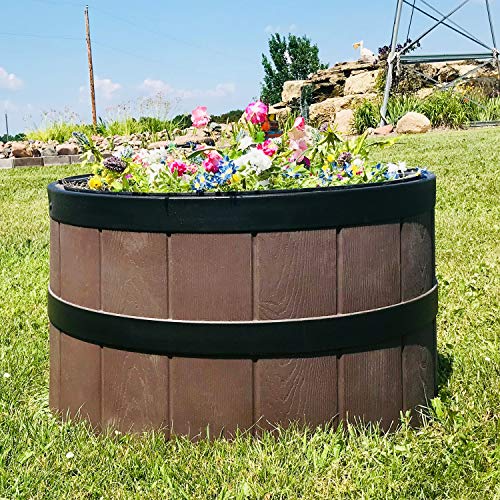 TankTop Covers Decorative 31-Inch Whiskey Barrel Planter Style Septic, Well, Lawn, and Garden Enclosure - Brown