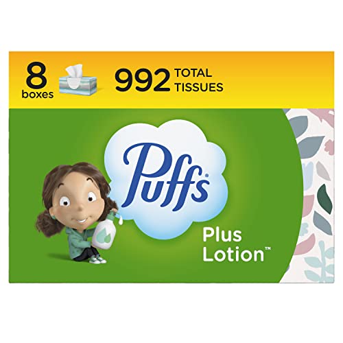 Puffs Plus Lotion Facial Tissues, 8 Family Boxes, 124 Facial Tissues per Box, 124 Count (Pack of 8)