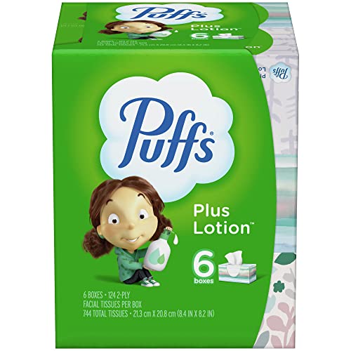 Puffs 137961 Plus Lotion Facial Tissue 2-Ply 124 Sheets/Box 6 Boxes/Pack (39383)