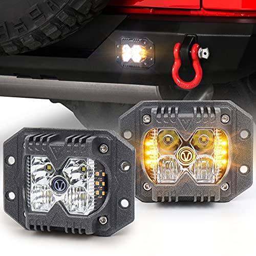 MOVOTOR Flush Mount Led Pods, Combo Offroad Driving Lights with Separate Amber Solid/Strobe Side Shooters Backup Reverse Lights Cube Working Lights for Truck Jeep ATV SUV 4x4