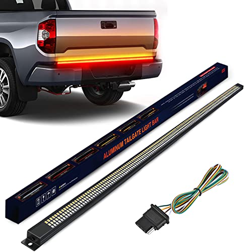 Nilight Truck Tailgate Light Strip 60" Aluminum Frame Triple Row 1200 LED Strip with Red Running Brake Lights White Reverse Light Amber Sequential Turn Signals Strobe Lights2 Years Warranty