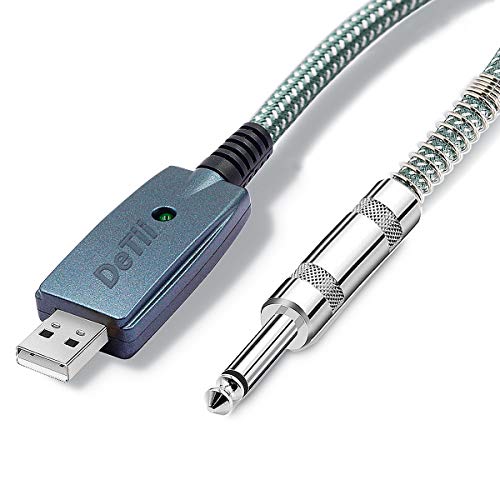 DETII 10FT USB Guitar Cable Guitar Cord USB Male to 6.35mm 1/4 Inch TS Mono Jack Connector Cord Compatible Windows Guitar Base to PC USB Recording Connection Cable Adapter (Green White)