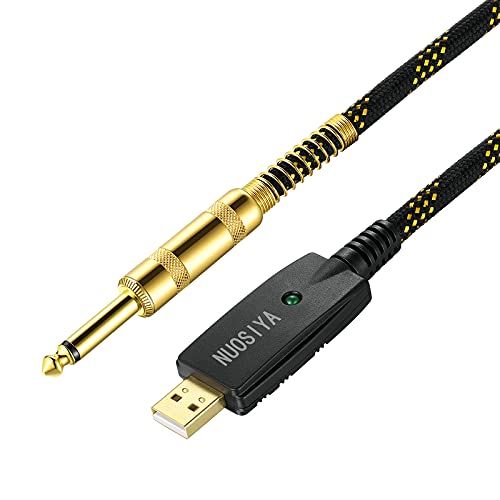 NUOSIYA USB Guitar Cable 10Ft, USB to 6.35mm Guitar Cord, USB Male to 1/4 Inch TS Mono Jack Connector Cord, Electric Guitar Bass to PC USB Converter Cable for Instruments Recording Singing