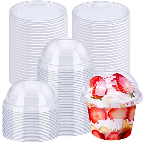 50 Pack 8oz Disposable Clear Plastic Cups with Dome Lids,PET Dessert Cups,Disposable Snack Bowls for Ice Cream,Cake,Fruit,Parfait, Pudding and Jello Shot