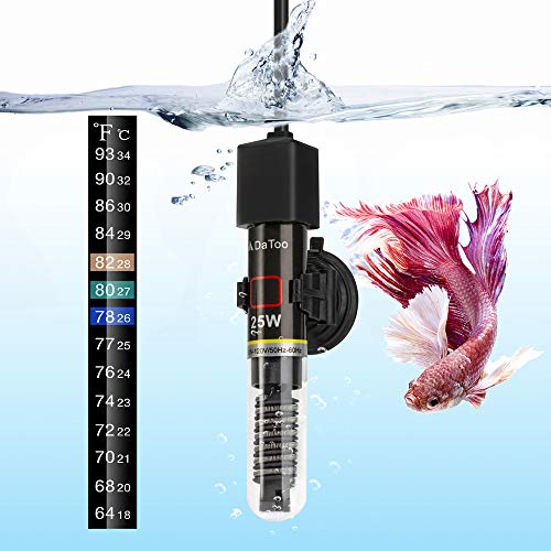 DaToo Mini Aquarium Heater 25W Small Fish Tank Heater 25 Watt with Free Thermometer Sticker