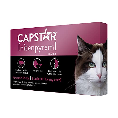 CAPSTAR (nitenpyram) Oral Flea Treatment for Cats, Fast Acting Tablets Start Killing Fleas in 30 Minutes, Cats 2-25 lbs, 6 Doses