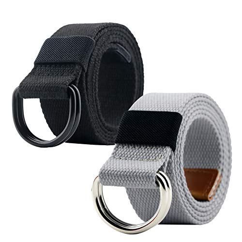 Canvas Belt, Double D-ring Belt, Canvas Web Belt for Men/Women Casual Belt