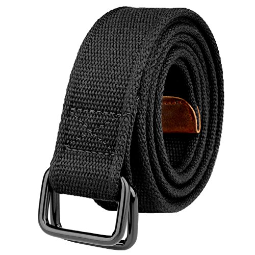 Drizzte 47'' Long Double D Ring Mens Casual Canvas Fabric Cloth Belts Black