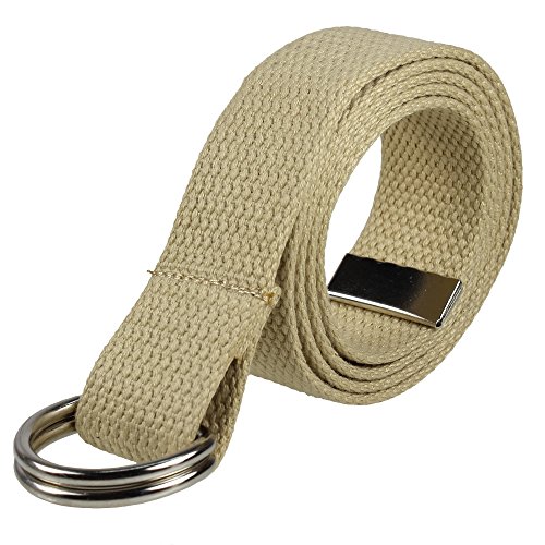 Gelante Canvas Web D Ring Belt Silver Buckle Military Style for men & women 1 or 3 pcs2052-Beige (L/XL)