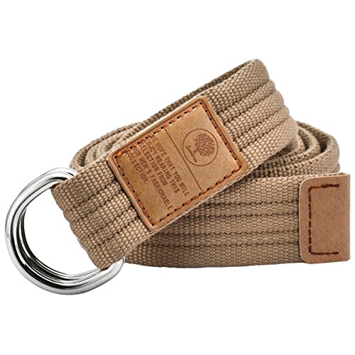Samtree Canvas D Ring Belts,Adjustable Solid Color Military Style Web Belt Buckle(46",Khaki)