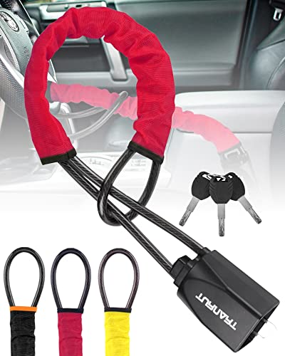 Turnart Steering Wheel Lock Seat Belt Lock Universal Fit Most Vehicles Sturdy Lock for Car Truck SUV Van Security with 3 Keys (Red)