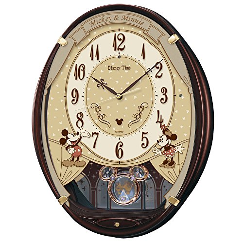 Seiko Clock FW579B Wall Clock, Character, Disney Mickey Mouse, Minnie Mouse, Radio, Analog, 6 Songs, Melody, Disney Time, Brown, Metallic