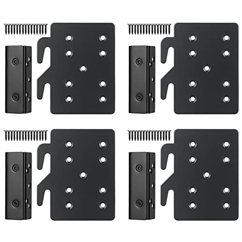 BlueDex Set of 4 Bed Rail Brackets, 5''4'' Heavy Duty Bed Brackets, Bed Post Double Hook Slot Bracket, Bed Frame Hardware Bed Rail Hook Plate Bed Accessories with Bed Rail Fasteners(Black)