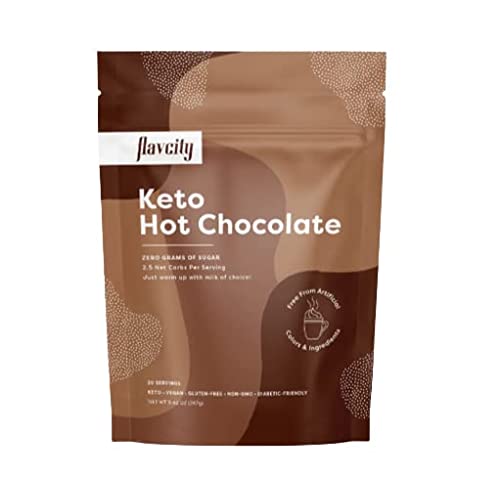 FlavCity Keto Hot Chocolate  Dairy Free and Sugar Free Cocoa Powder  High Fiber Drink Mix  Low Carb Hot Chocolate  Gifts for Chocolate Lovers (9.4 Oz)