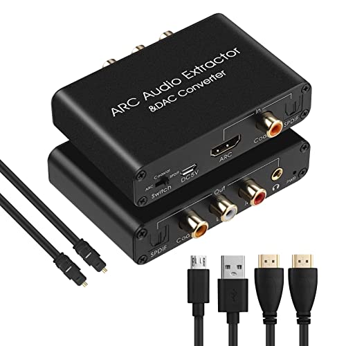 HDMI ARC Audio Extractor 192KHz DAC Converter ARC Audio Extractor Support Digital HDMI Audio to Analog Stereo Audio RCA L/R Coaxial SPDIF and 3.5mm Jack ARC Audio Adapter for TV