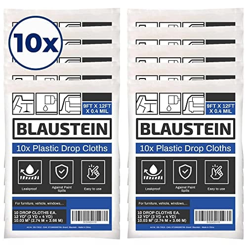 Blaustein 10x Plastic Sheeting Drop Cloth for Painting - 9x12 Feet Painters Plastic Clear - Plastic Cover for Couch, Furniture and More - Waterproof Plastic Sheets - Painters Drop Cloth - Transparent