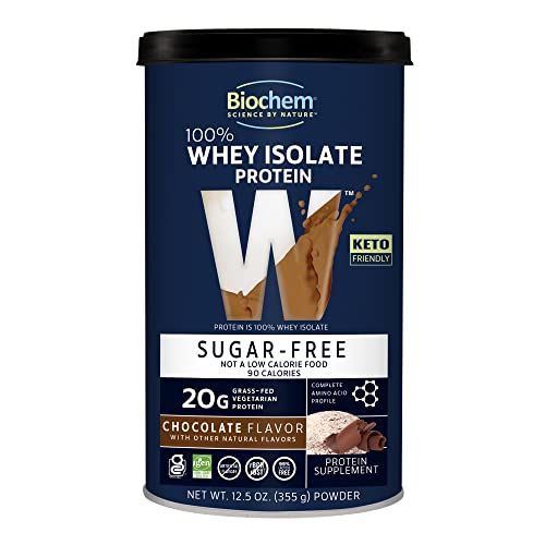 Biochem 100% Whey Sugar-Free Chocolate 20g, 12.5oz, Certified Vegetarian, Certified Gluten Free, Certified Non-GMO Tested, Keto Friendly, Grass-Fed