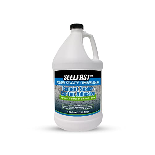 Seelfast Cement and Concrete Sealer (100% Sodium Silicate / Water Glass) Versatile Floor, Basement | Water Repellant Finish | Full-Strength Adhesive | Made in The USA