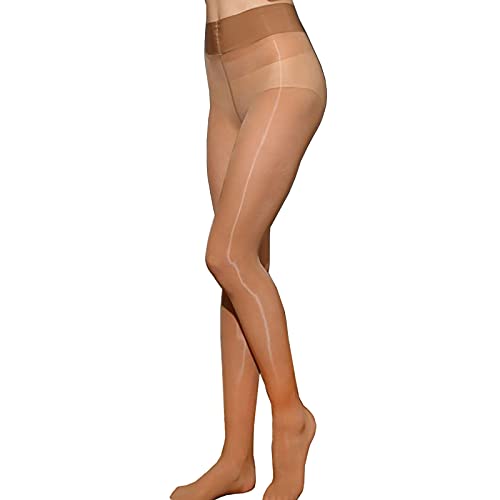 HTRUIYA Women's Oily Shiny Control Top Pantyhose Seamless Sheer Tights 8 Denier High Waist Gloss Stockings-Brown