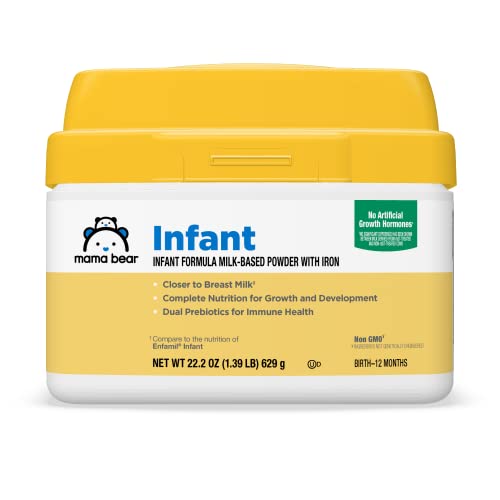 Amazon Brand - Mama Bear Infant Milk-Based Baby Formula Powder with Iron, Dual Prebiotics, Omega 3 DHA and Choline, Brain, Growth, Immunity, 22.2 Ounce