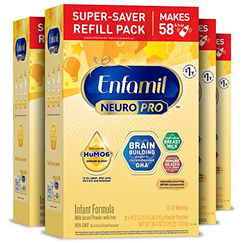 Enfamil NeuroPro Baby Formula,Infant Formula Nutrition,Triple Prebiotic Immune Blend,2'FL HMO,& Expert-Recommended Omega-3 DHA,Perfect Choice for Baby Milk,Non-GMO,Refill Box,36.4 Oz,(Pack of 4)