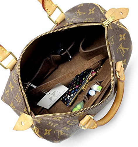 AlgorithmBags Purse Organizer Insert | designed for LV Speedy 30 35 40 25 | Luxury Liner Shaper Divider (35, Brown)