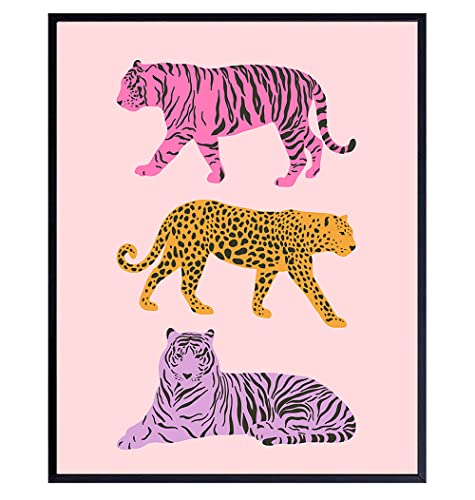 Mid-century Modern Cheetah Print Wall Art & Decor - Leopard Tiger Wall Decor - Living room Bedroom Decor for Women - Aesthetic Minimalist Wall Art - Pink Preppy Room Decor Poster - UNFRAMED 8x10