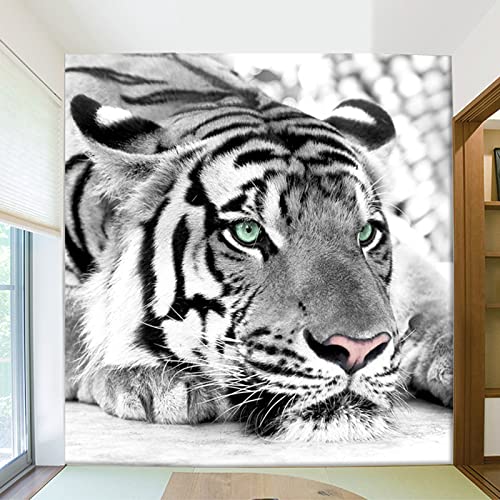 Modern Art 3D Black and White Animal Tiger Wallpaper 3D Wall Murals, King of The Jungle Large Wallpaper Mural Space Decor Paintings, Suitable for Living Room and Bedroom,78.7"W x55.1 "H