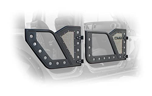 DV8 Offroad | RDJL-01R | Rock Doors for Wrangler JL & Gladiator JT| Tubular Design | Anti Rattle Stopper | Aluminum Mesh Inserts | Black Textured Finish | Rear Door Set