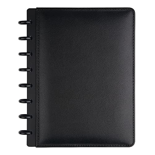 TUL Custom Note-Taking System Discbound Notebook, Junior Size, Leather Cover, Black