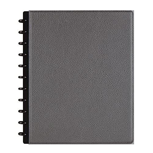 TUL Discbound Notebook, Elements Collection, Letter Size, Narrow Ruled, 60 Sheets, Leather Cover, Gunmetal/Pebbled