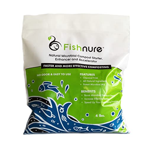 Fishnure 4 pounds Natural Living Compost Starter, Enhancer and Accelerator - 1 Bag for 1000lb (1m3) of Compost with Proprietary Bacterial Blend for Effective, Odor Free and Natural Compost