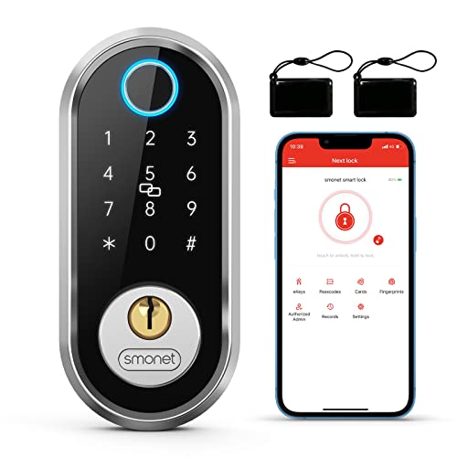 Smart Deadbolt, SMONET Fingerprint Electronic Deadbolt Door Lock with Keypad-Bluetooth Keyless Entry Keypad Smart Deadbolt App Control, Ekeys Sharing, App Monitoring Auto Lock for Homes and Hotel