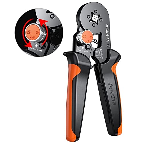 Preciva Wire Ferrule Crimping Tool with Manually Adjustable Rotary Button, AWG23-7 Self-adjusting Ratchet Wire Crimping Pliers, 6-4A Crimping Tool for 0.25-10 mm Wire Terminals Cables End-sleeves