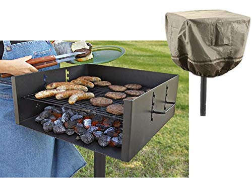 Extra Large Single Post Park Style Charcoal Grill with Cover Bundle - Heavy Duty BBQ Grill
