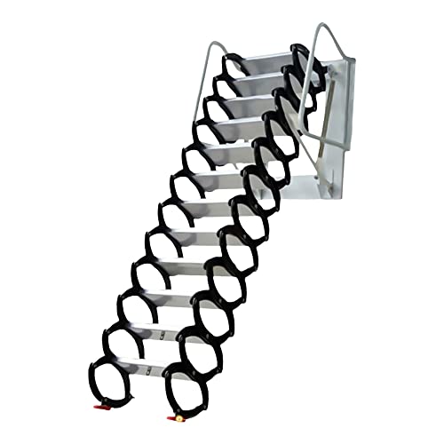 TFCFL Wall Mounted Folding Ladder 2.9-3.1M 12 Steps Home Attic Stairs Pull Down Retractable Loft Ladder Stairs Al-Mg Alloy Attic Access Ladder (Black)