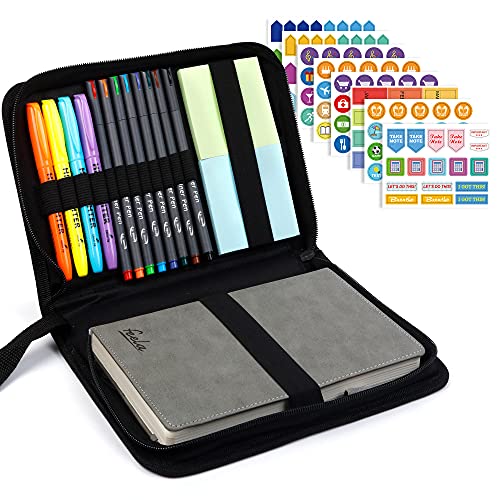 Undated Planner, 2023 Monthly & Weekly Academic Planner Kit, Feela A5 Daily Student Notebook, School Supplies with Highlighters, Note Stickers, Fineliner Pens, Lasts 1 Year, Gray