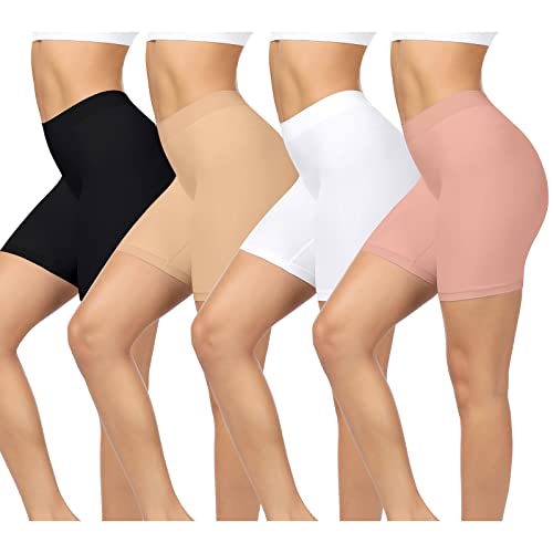 BESTENA 4 Pack Slip Shorts for Women Under Dress, Anti Chafing Seamless Smooth Boyshorts Panties Boxer Briefs for Women(BWNP X-Large)