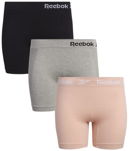 Reebok Women's Underwear - Long Leg Seamless Slip Short Boyshort (3 pack), Size X-Large, Rose Dust/Grey/Black