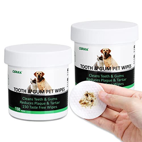 OPULA Dog Breath Freshener Teeth Wipes, 300 Counts Dog Dental Wipes for Dog Teeth Cleaning - Reduce Tartar & Plaque, Freshen Breath - Pet Oral Cleansing Wipes Pads for Dogs, Cats, Puppies & Kittens