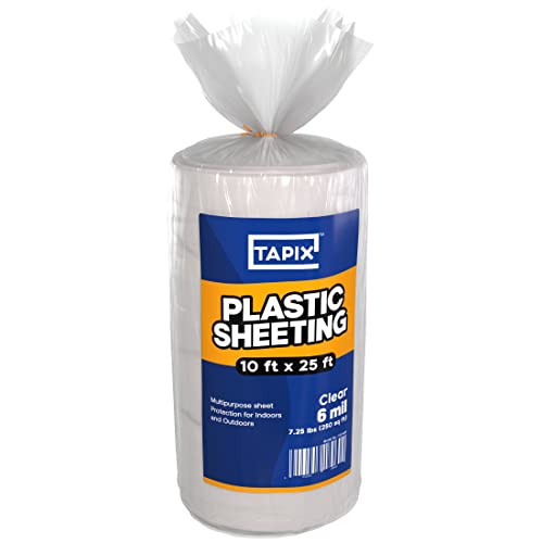Plastic Sheeting (10' x 25') Long, 6 Mil Poly Sheeting Polyethylene Film, Heavy Duty Greenhouse Plastic Sheeting