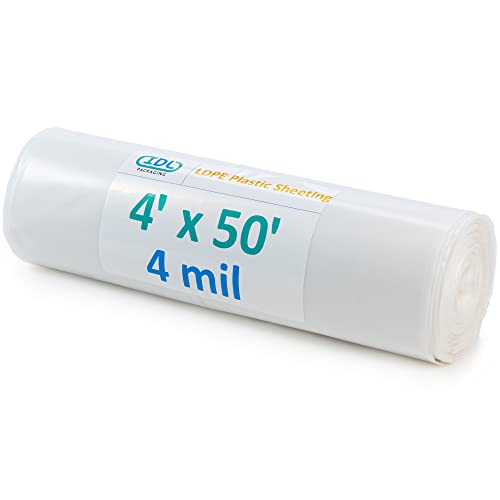 IDL Packaging Clear 4 mil Plastic Sheeting for Painting, 4' x 50' (200 sq. ft.) LDPE Film Roll - Heavy-Duty Thick Polyethylene for Painting, Construction, Home Use - Drop Cloth & Vapor Barrier