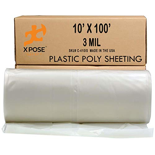 Clear Poly Sheeting - 10x100 Feet  Heavy Duty, 3 Mil Thick Plastic Tarp  Waterproof Vapor and Dust Protective Equipment Cover - Agricultural, Construction and Industrial Use - by Xpose Safety