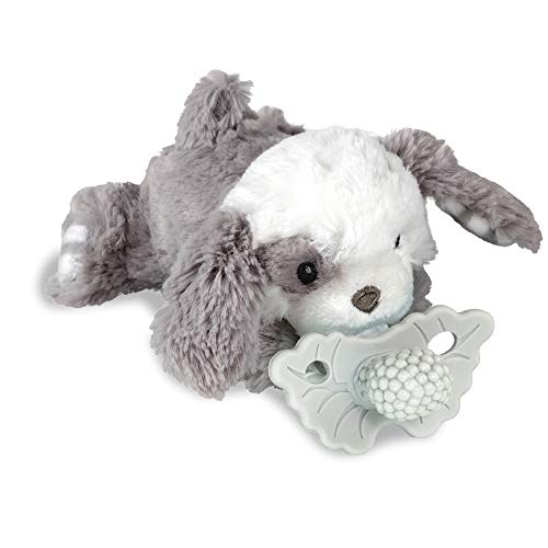 RaZbaby RaZberry Teether Holder w/Detachable Teething Toy, Textured BerryBumps Soothe Sore Gums, Machine Washable Stuffed Animal RaZbuddy, Ages 0M+, Easy to Hold or Hands-Free  Puppy/Cookies & Cream