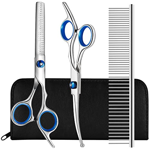 Dog Grooming Scissors Kit with Safety Round Tips, Liren Professional 4 in 1 Dog Grooming Shears Set, Sharp and Durable Pet Grooming Shears for Dogs and Cats