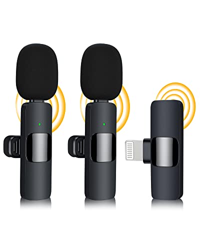 SiuSiuG Mini Wireless Lavalier Microphone for iPhone iPad, 2 Pcs Lapel Microphones, Pro Plug-Play Mic with Noise Cancellation for Video Recording Podcast Vlog YouTube TikTok Interview Conference