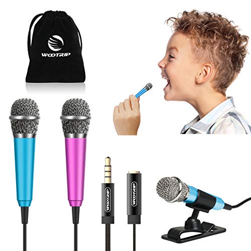 Wootrip [2PCS] Mini Microphone, Mini Karaoke Vocal and Recording Microphone Portable for iPhone ipad Laptop Android-Tiny Microphone Ideal for Kids (Blue and Rose Red)